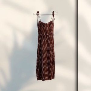 Brown Sleeveless Polka Dot Slim Summer Dress